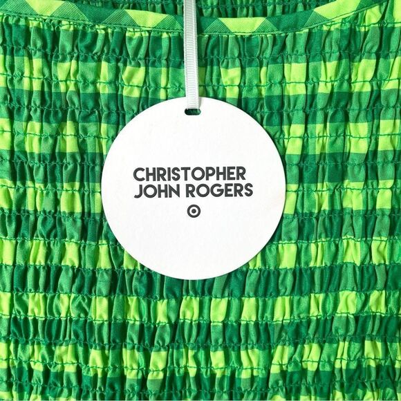 Christopher John Rogers Dress Women’s 6 Green Plaid Smocked Fit & Flare NWT - Picture 5 of 8